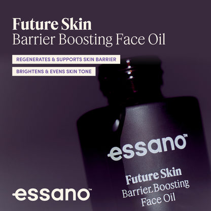 Essano Future Skin Barrier Boosting Face Oil bottle on a dark background